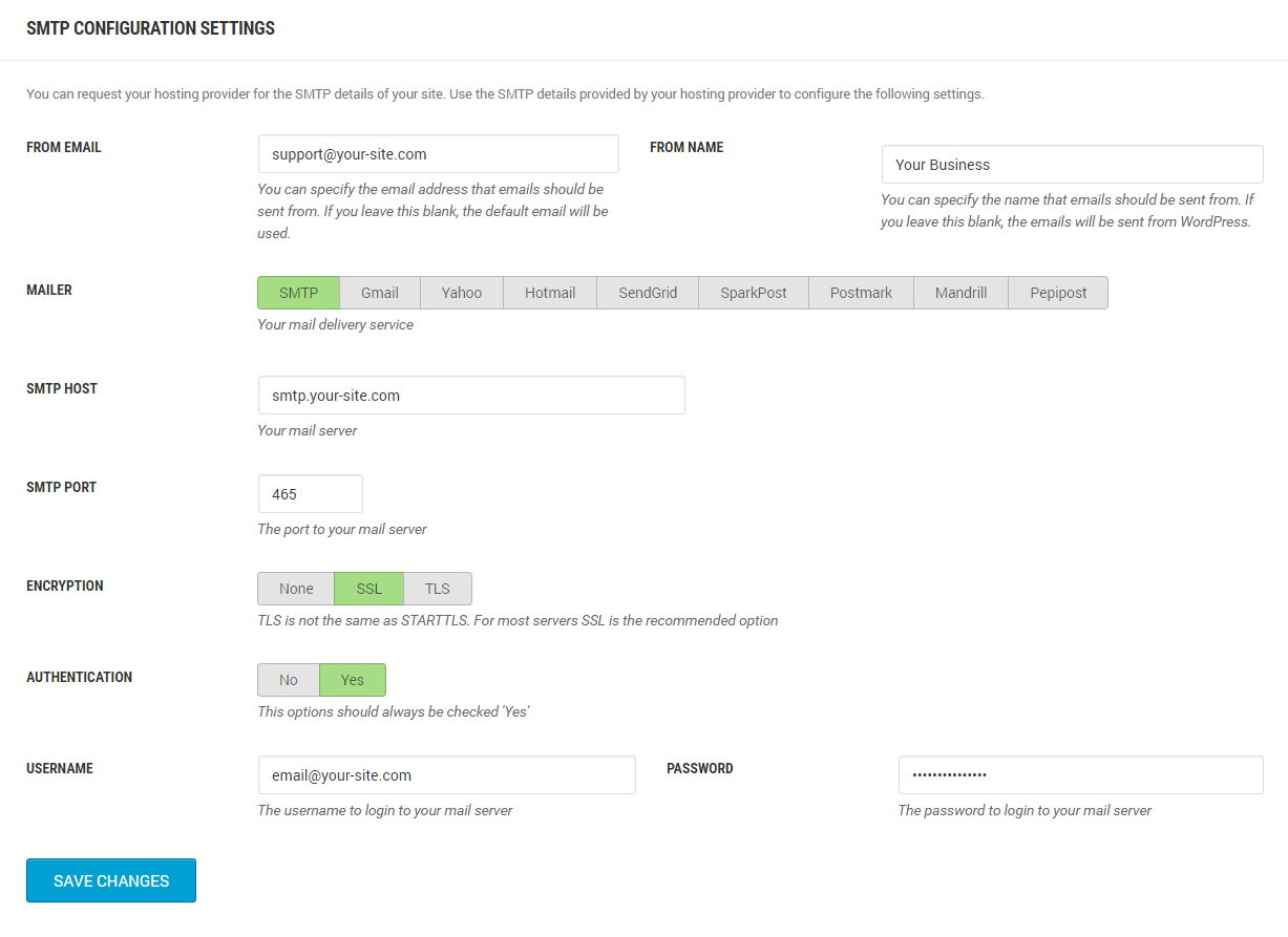 WordPress Easy SMTP Settings